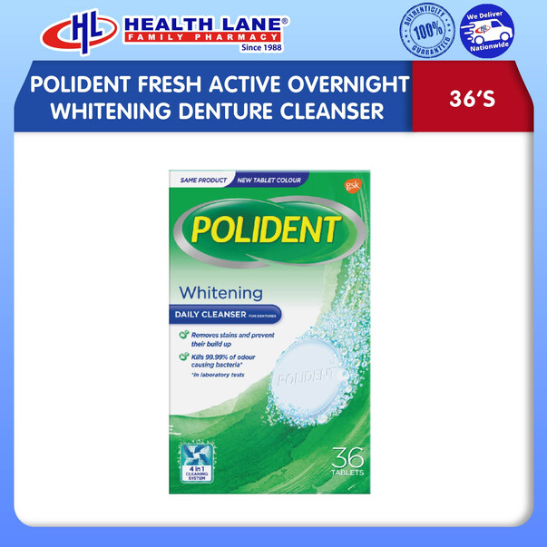 POLIDENT FRESH ACTIVE OVERNIGHT PEMUTIH GIGI PALSU PENCUCI 36'S